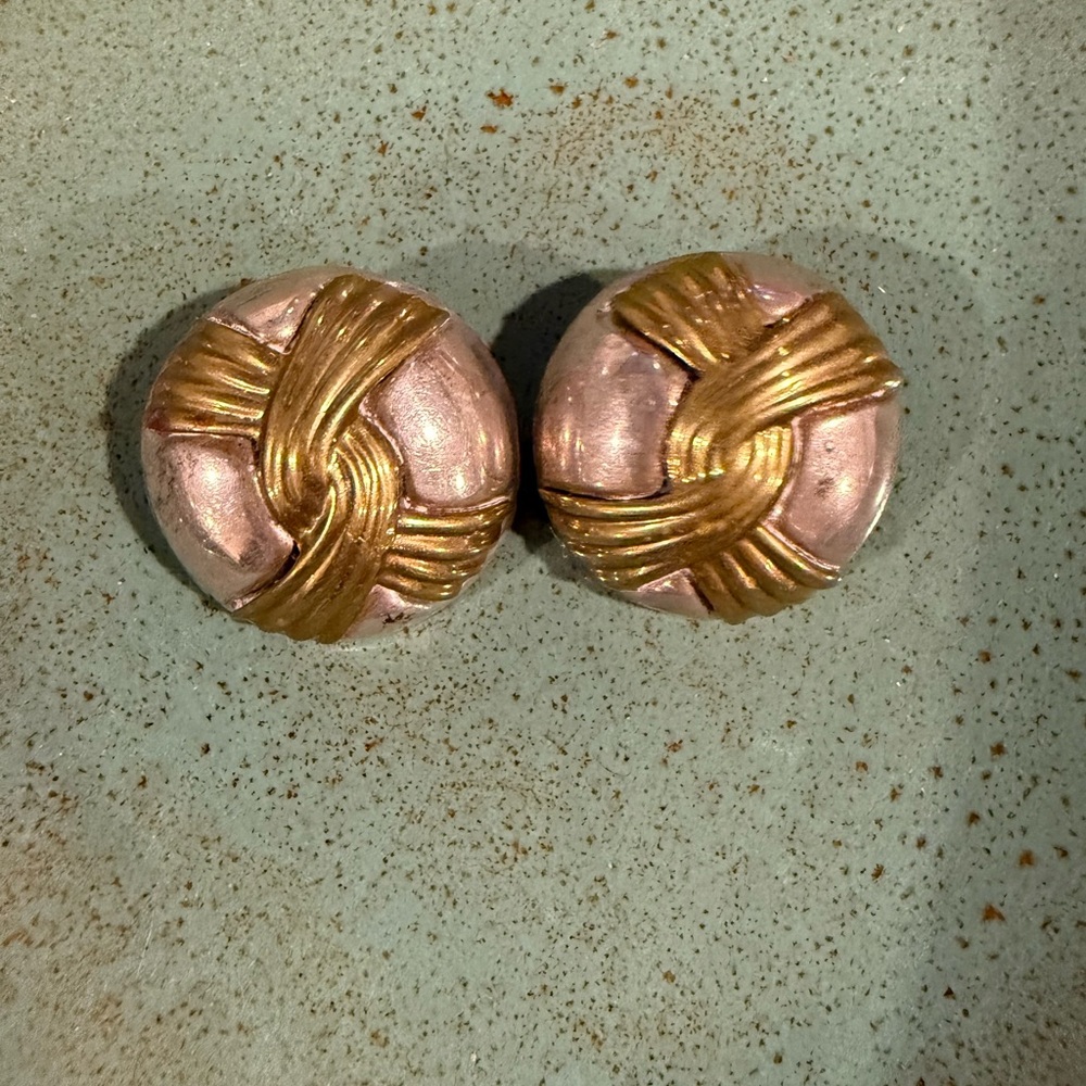 Silver and gold cross clip on earrings